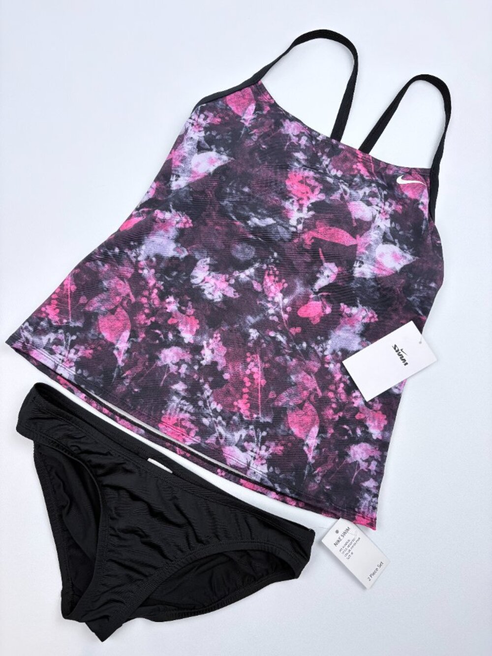 Nike Swim 2-Piece Tankini Set Earth Dye Floral Tie Dye Racerback Sporty